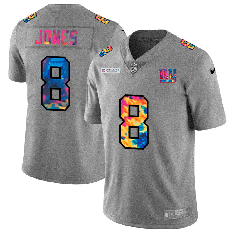 NFL New York Giants 8 Daniel Jones Men Nike MultiColor 2020  Crucial Catch  Jersey Grey